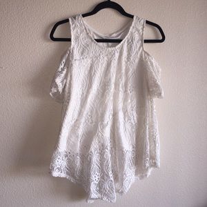 White Lace Cold Shoulder Top